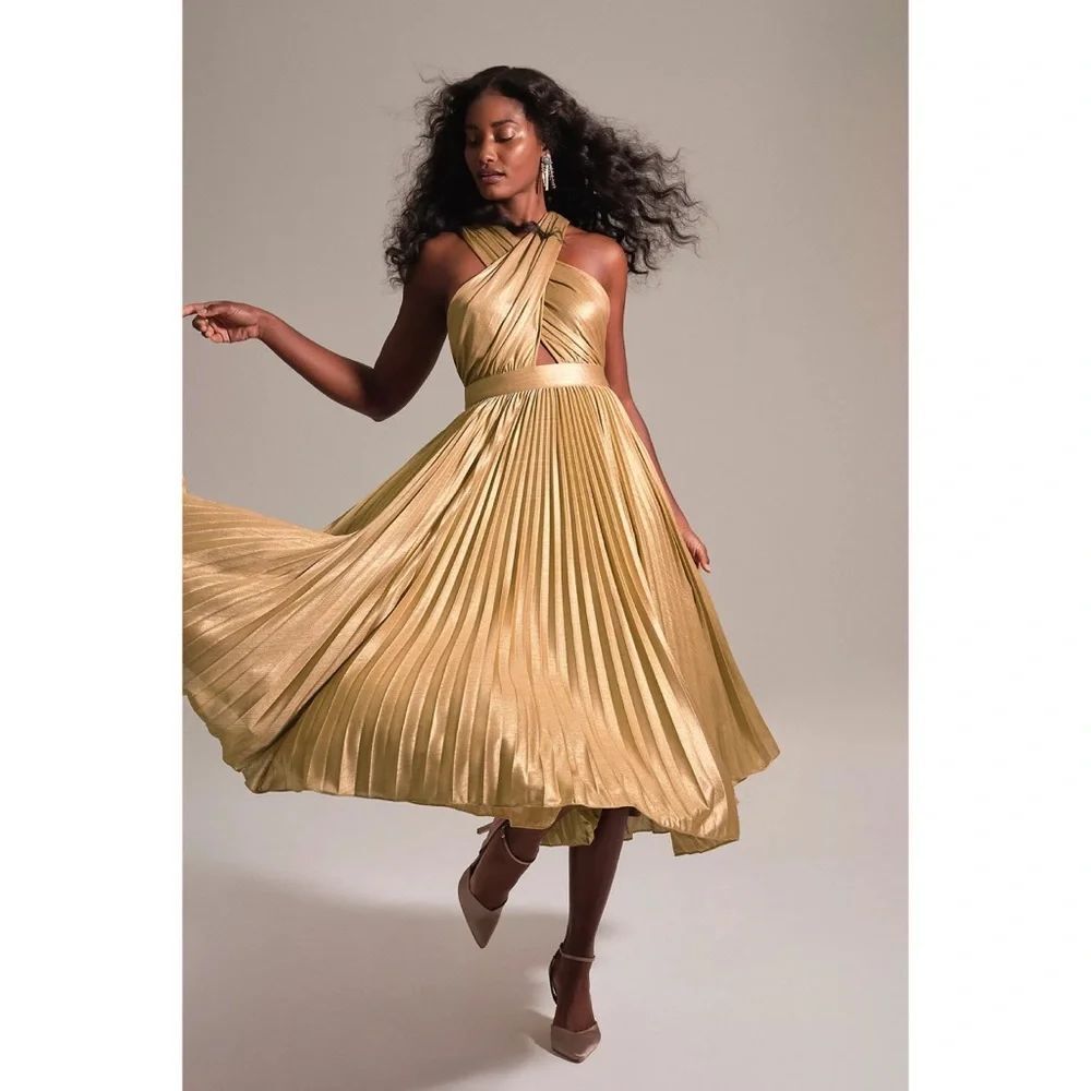Anthropologie Pleated Halter Midi Dress